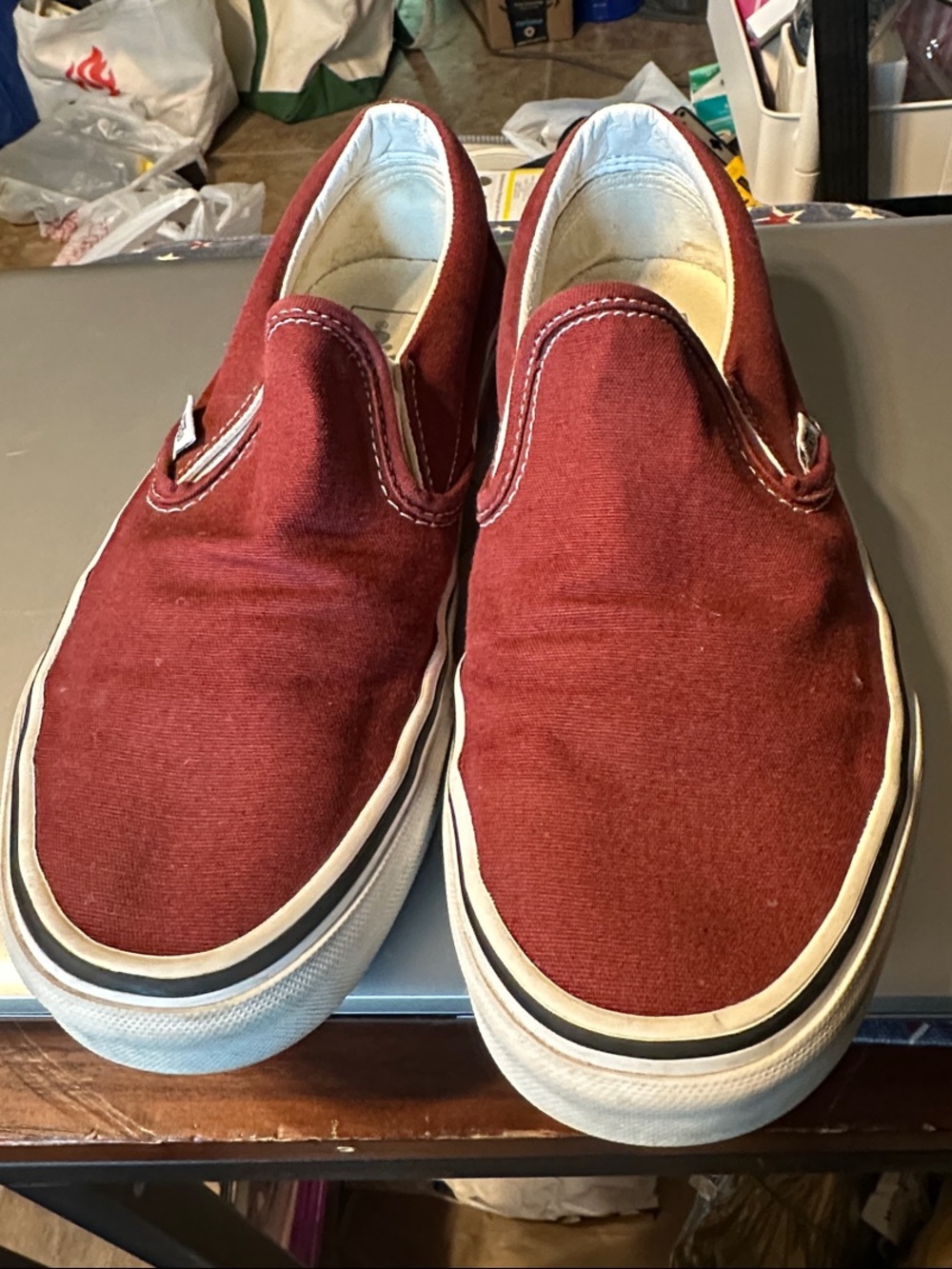 Vans Slip-On Canvas Loafers in Burgundy Red Woman’s